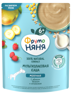 Каша молочная детская ФрутоНяня Мультизлаковая Яблоко, банан и земляника с 6 месяцев, 200г