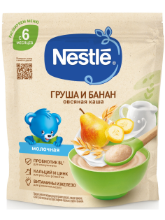 Каша молочная детская Nestle Овсяная Банан и груша с 6 месяцев, 200г