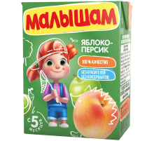 Нектар детский Малышам Яблоко и персик с 5 месяцев, 200мл