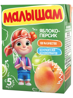 Нектар детский Малышам Яблоко и персик с 5 месяцев, 200мл