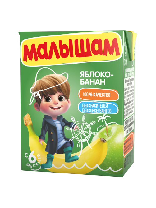 Нектар детский Малышам Яблоко и банан с 6 месяцев, 200мл