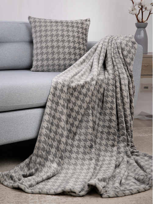 Плед Tessolo Home Пье-де-Пуль микровелюр серый, 200 x 220см