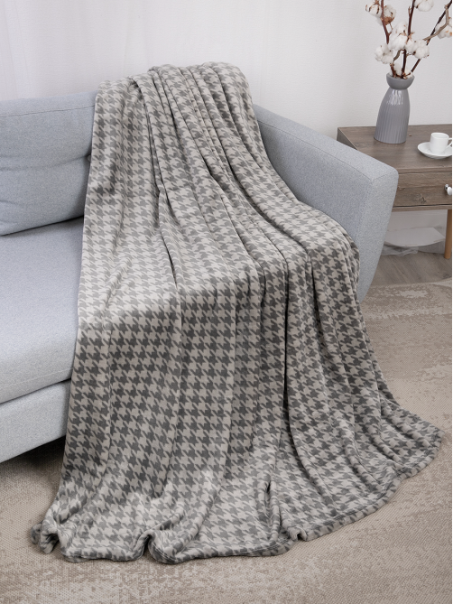 Плед Tessolo Home Пье-де-Пуль микровелюр серый, 200 x 220см
