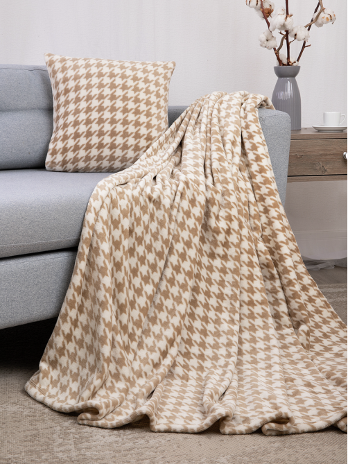 Плед Tessolo Home Пье-де-Пуль микровелюр бежевый, 150 x 200см