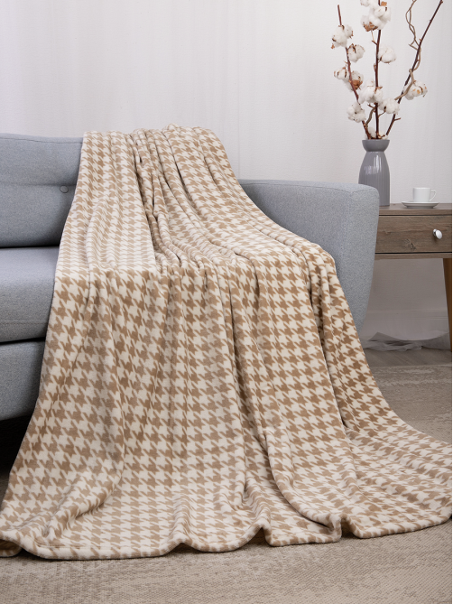 Плед Tessolo Home Пье-де-Пуль микровелюр бежевый, 150 x 200см