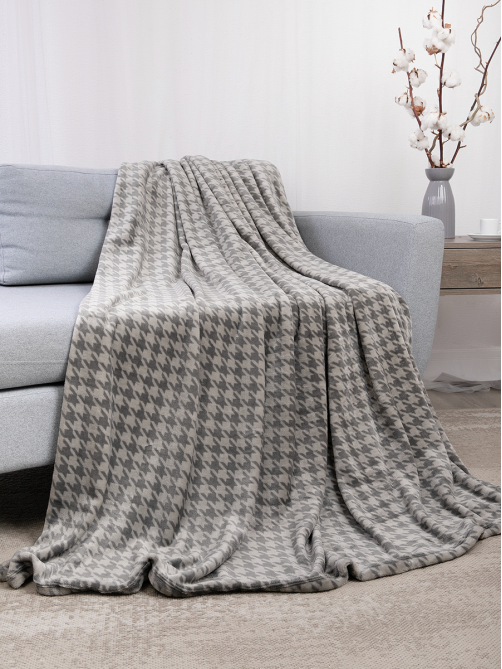 Плед Tessolo Home Пье-де-Пуль микровелюр серый, 150 x 200см