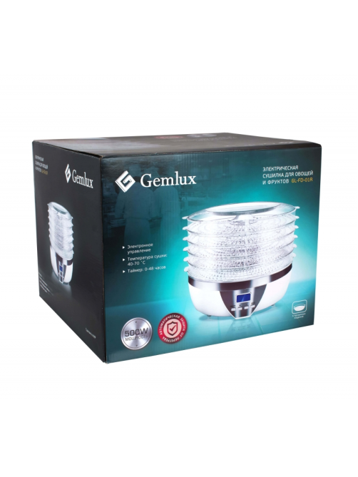 Сушка для фруктов и овощей Gemlux GL-FD-01R 5 прозрачных поддонов, 33.3 х 35.5 х 26.5см