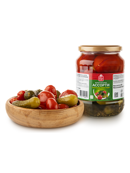 Fine Life Ассорти маринованное корнишон и черри, 680г
