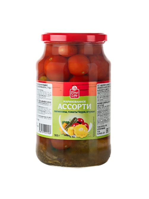 Fine Life Ассорти томаты черри с огурцами и патиссонами, 900г