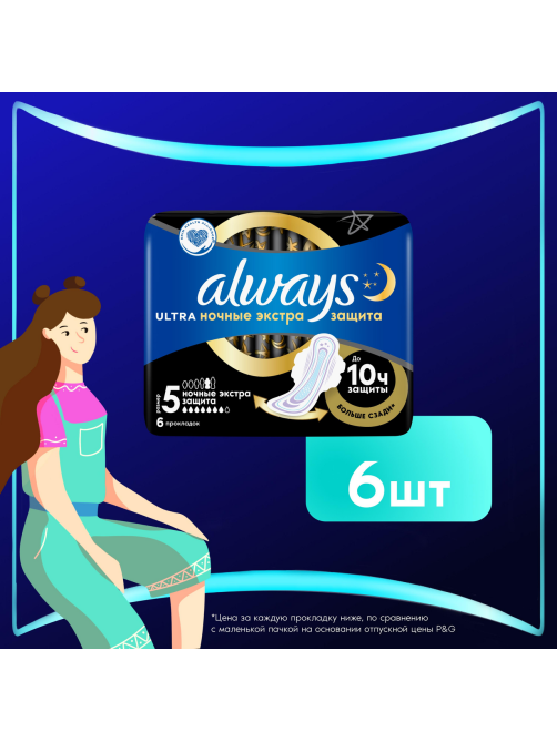 Прокладки гигиенические Always Ultra Secure Night ароматизированные ультратонкие, 6шт