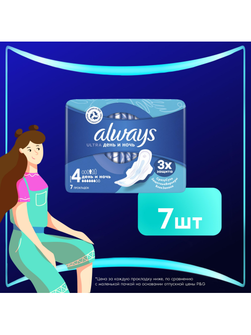Прокладки гигиенические Always Ultra Night, 7шт