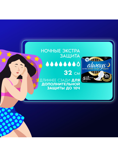 Прокладки гигиенические Always Ultra Secure Night ароматизированные ультратонкие, 6шт