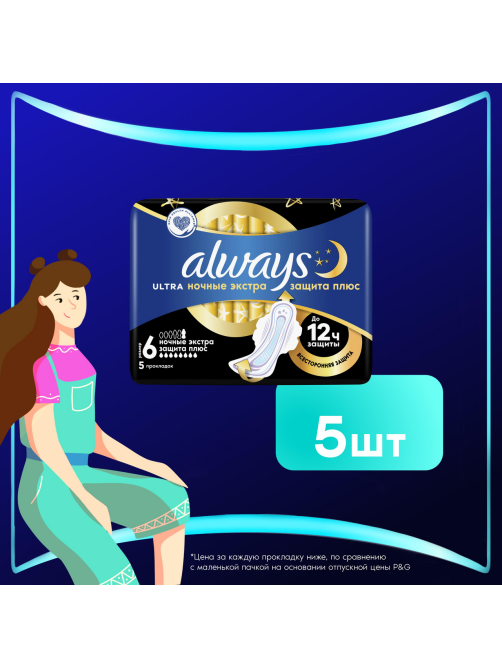 Прокладки гигиенические Always Ultra ночные экстра защита плюс, 5шт