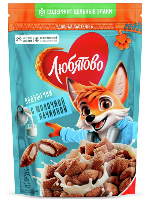 Готовый завтрак Любятово Подушечки с молочной начинкой, 220г