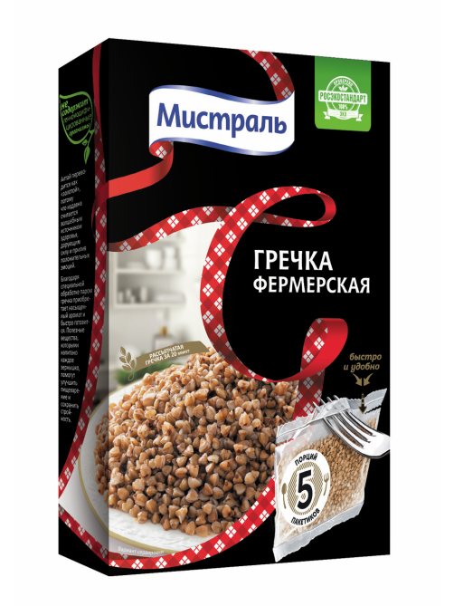 Крупа гречневая Мистраль Фермерская в пакете для варки (80г x 5шт), 400г