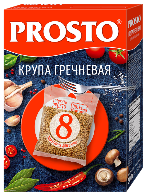 Крупа гречневая Prosto в пакете для варки (62.5г x 8шт), 500г