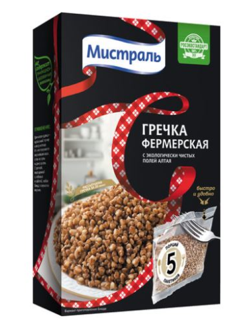 Крупа гречневая Мистраль Фермерская в пакете для варки (80г x 5шт), 400г