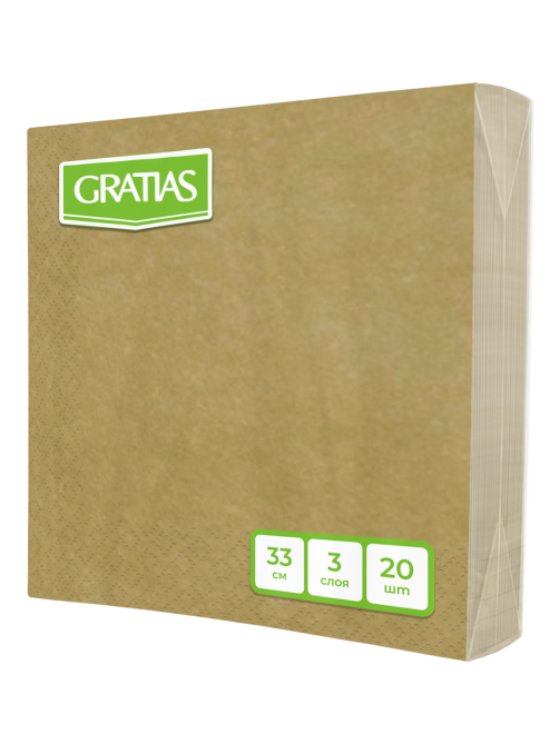 Салфетки бумажные Gratias 3 слоя золото 33 x 33см, 20шт