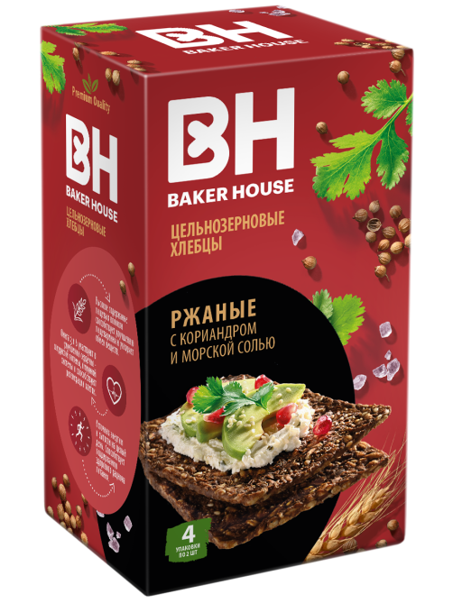 Хлебцы цельнозерновые Baker House ржаные с кориандром и морской солью, 180г