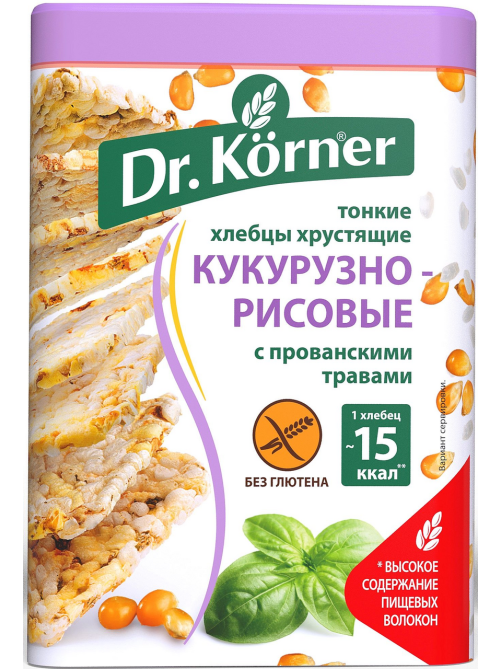 Хлебцы Dr. Korner кукурузно-рисовые с прованскими травами без глютена, 100г