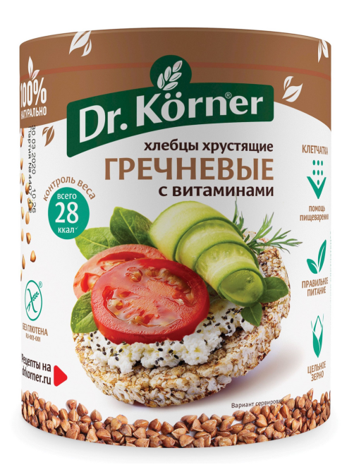Хлебцы Dr. Korner гречневые с витаминами без глютена, 100г