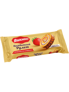 Рулет бисквитный Яшкино клубничный со сливками, 200г