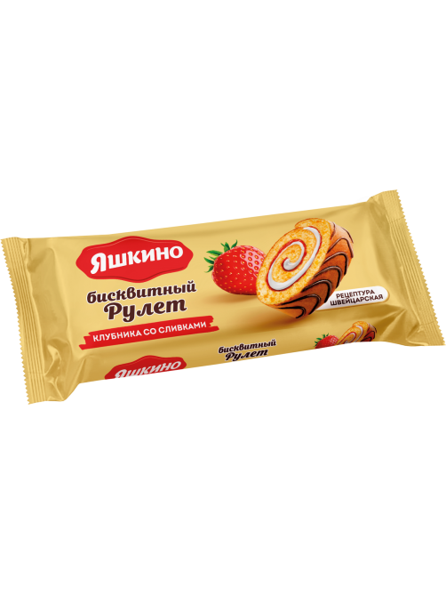 Рулет бисквитный Яшкино клубничный со сливками, 200г