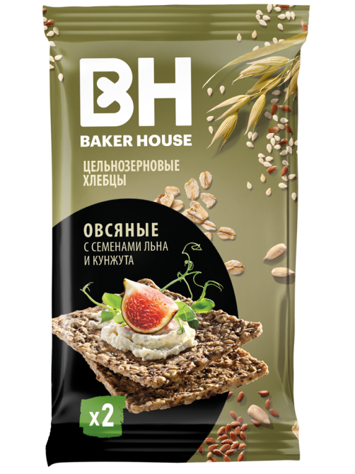 Хлебцы цельнозерновые Baker House овсяные лен-кунжут, 180г