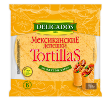 Лепешка мексиканская Delicados Тортилья пшеничная со вкусом сыра 25см 6шт, 400г