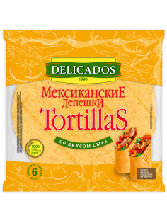 Лепешка мексиканская Delicados Тортилья пшеничная со вкусом сыра 25см 6шт, 400г