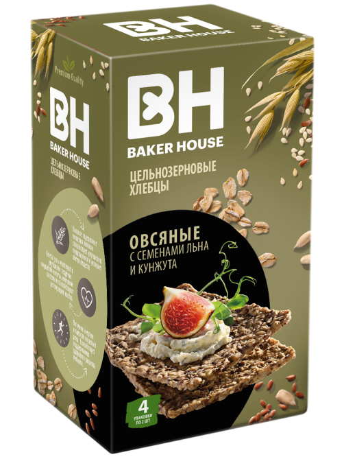 Хлебцы цельнозерновые Baker House овсяные лен-кунжут, 180г