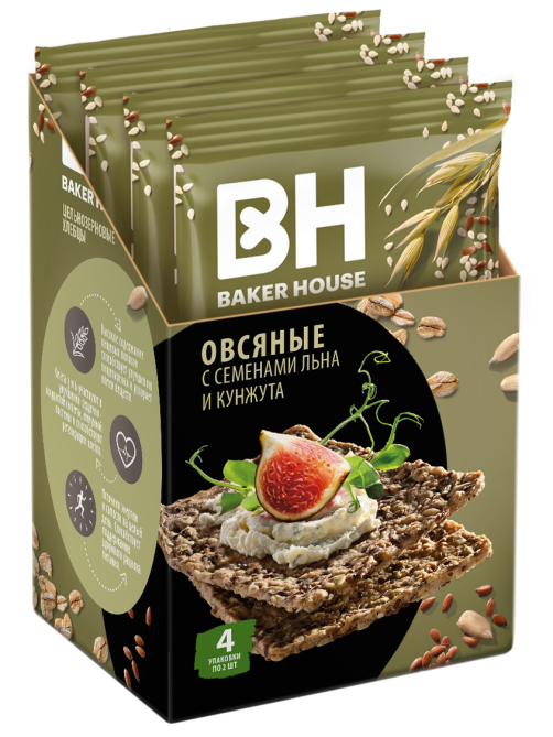 Хлебцы цельнозерновые Baker House овсяные лен-кунжут, 180г
