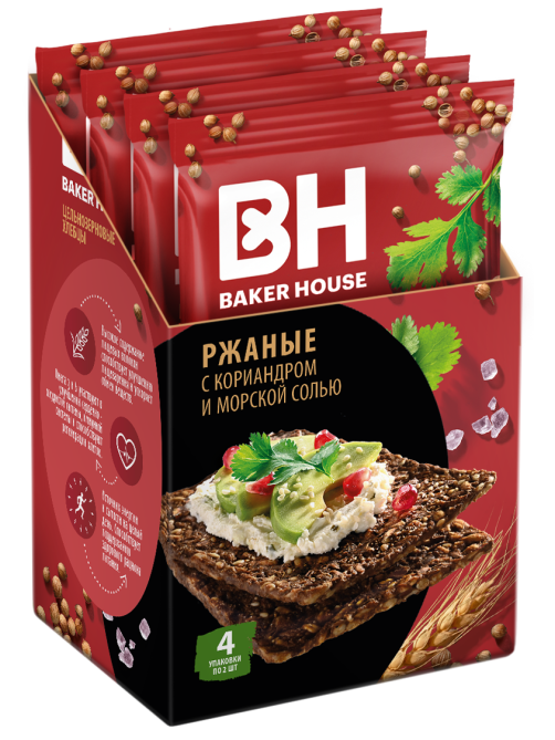 Хлебцы цельнозерновые Baker House ржаные с кориандром и морской солью, 180г