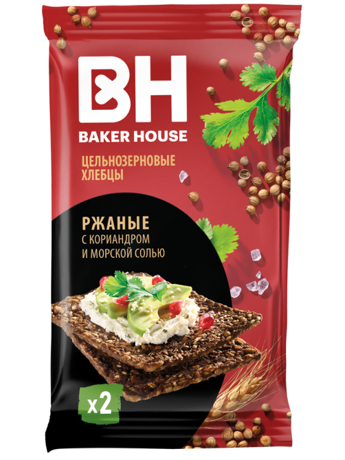 Хлебцы цельнозерновые Baker House ржаные с кориандром и морской солью, 180г