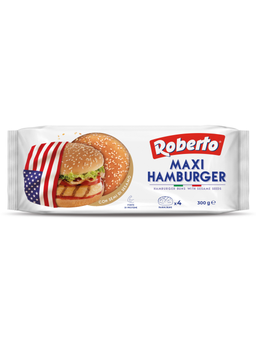 Булочка для гамбургера Roberto макси с кунжутом (75г x 4шт), 300г