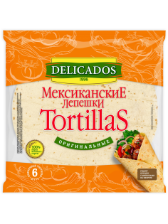 Лепешка мексиканская Delicados Тортилья пшеничная Оригинальная 25см 6шт, 400г