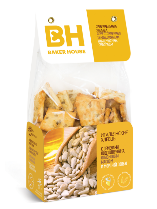 Хлебцы Baker House Итальянские с семенами подсолнечника, оливковым маслом и морской солью, 250г