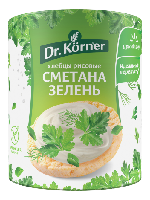 Хлебцы рисовые Dr. Korner Сметана-зелень без глютена, 80г