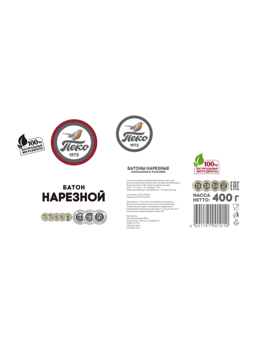 Батон Пеко нарезной ГОСТ, 400г