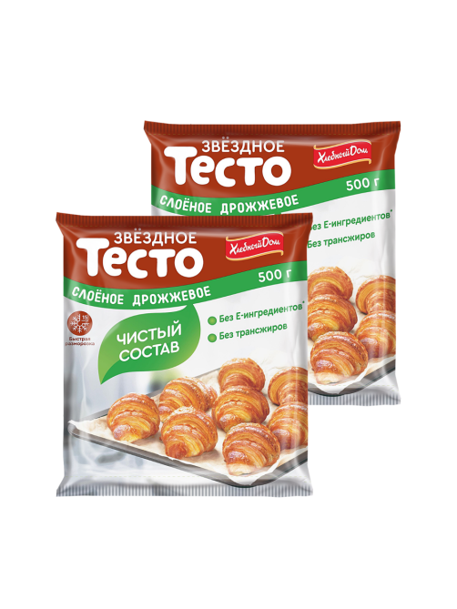 Тесто слоеное Хлебный дом Звездное дрожжевое замороженное, 500г x 2 шт
