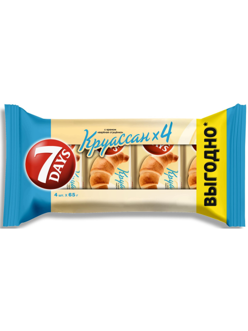 Круассаны 7 Days с кремом со вкусом вареная сгущенка (4шт х 65г), 260г