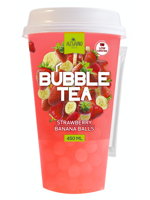 Напиток Aziano Bubble Tea клубника и банан негазированный, 450мл