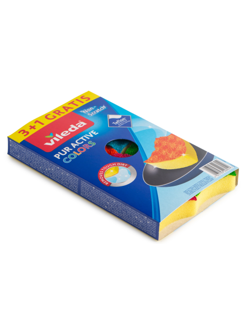 Губка для посуды Vileda Pur Colors 6 х 9см, 4 шт