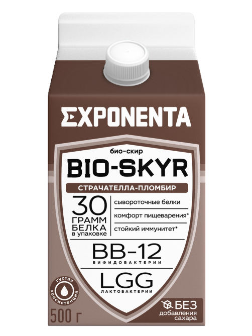 Напиток кисломолочный Exponenta Bio-Skyr страчателла-пломбир обезжиренный с высоким содержанием белка, 500г