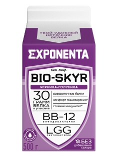 Напиток кисломолочный Exponenta Bio-Skyr Черника-голубика обезжиренный с высоким содержанием белка, 500г