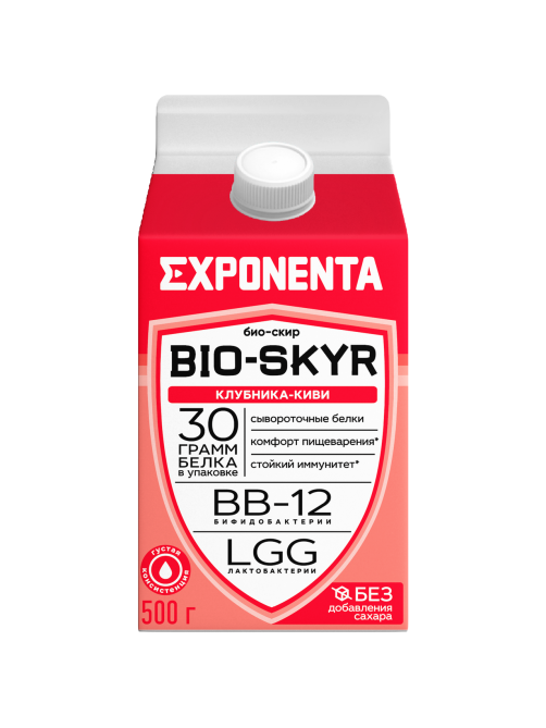 Напиток кисломолочный Exponenta Bio-Skyr обезжиренный киви и клубника, 500г