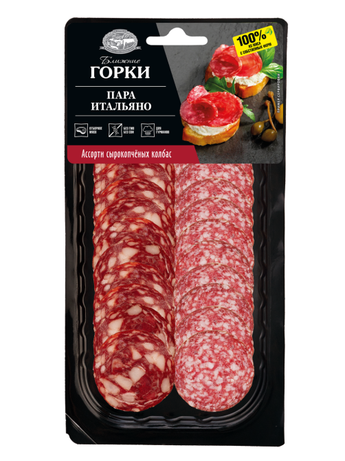 Ассорти колбас Ближние горки Пара Итальяно сырокопченое нарезка, 90г