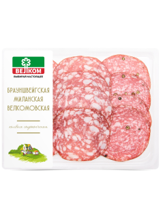 Колбаса Велком Брауншвейгская-миланская-велкомовская сырокопченая нарезка, 90г