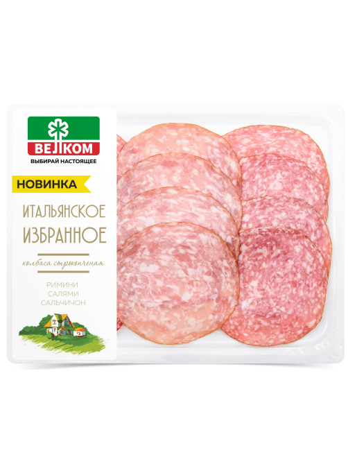 Колбаса Велком Римини-салями-сальчичон сырокопченый нарезка, 90г