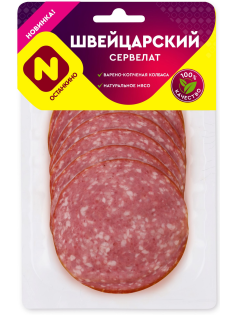 Колбаса Останкино сервелат швейцарский варено-копченый нарезка, 100г